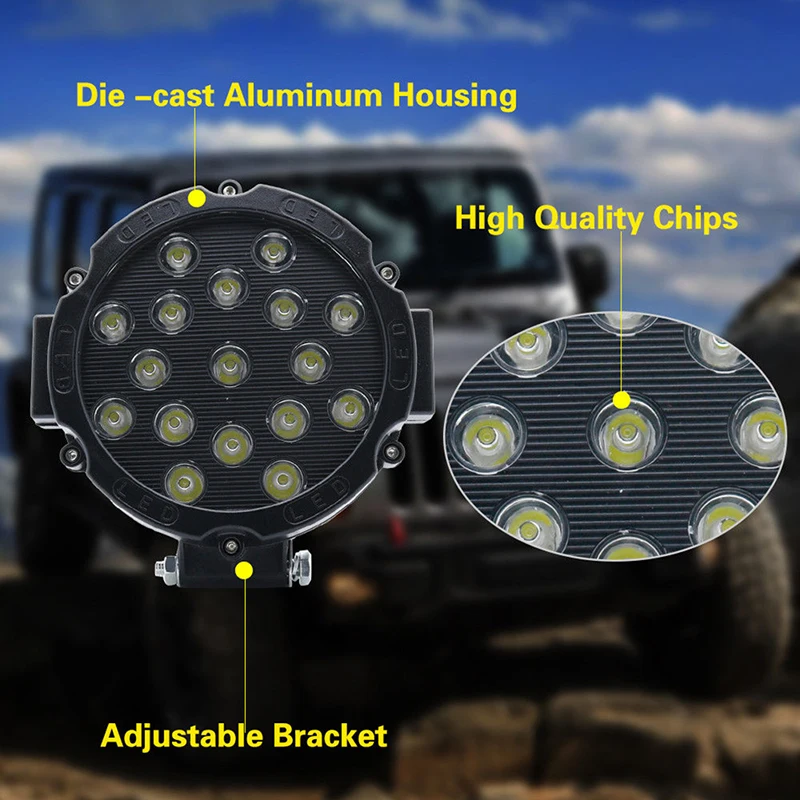 7-дюймовая светодиодная фара рабосветильник света 51 Вт противотуманная дальнего