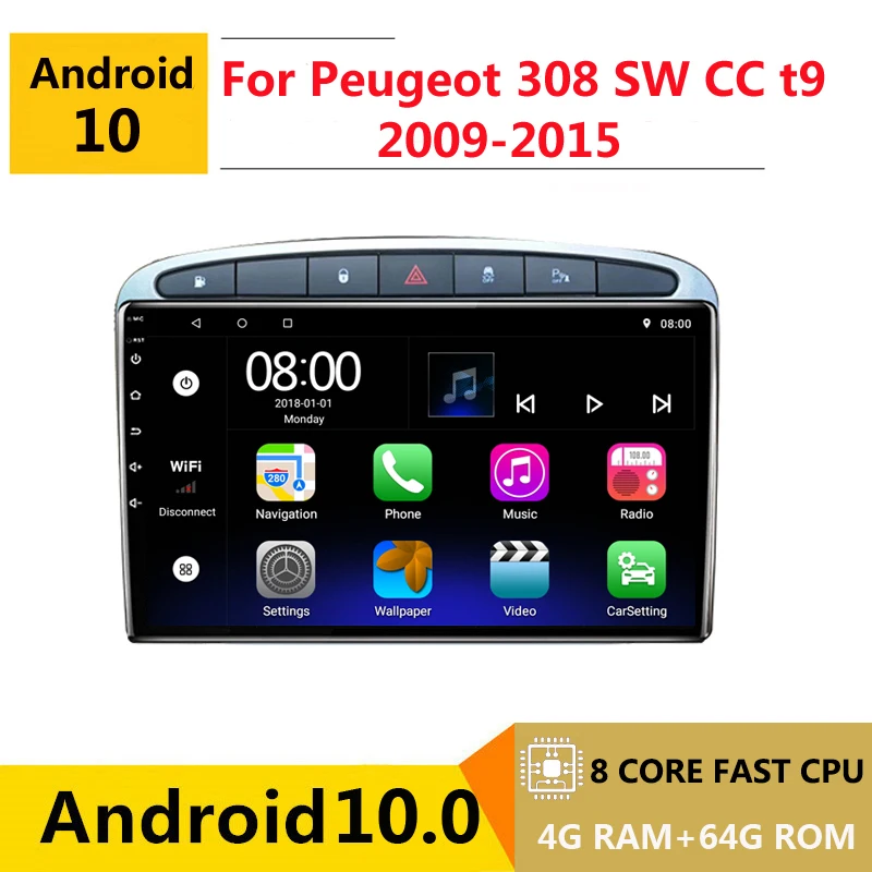 8 Core Android 10 Автомобильный мультимедийный dvd плеер GPS для Peugeot 308 sw cc t9 RZC 2008 09 11 2015