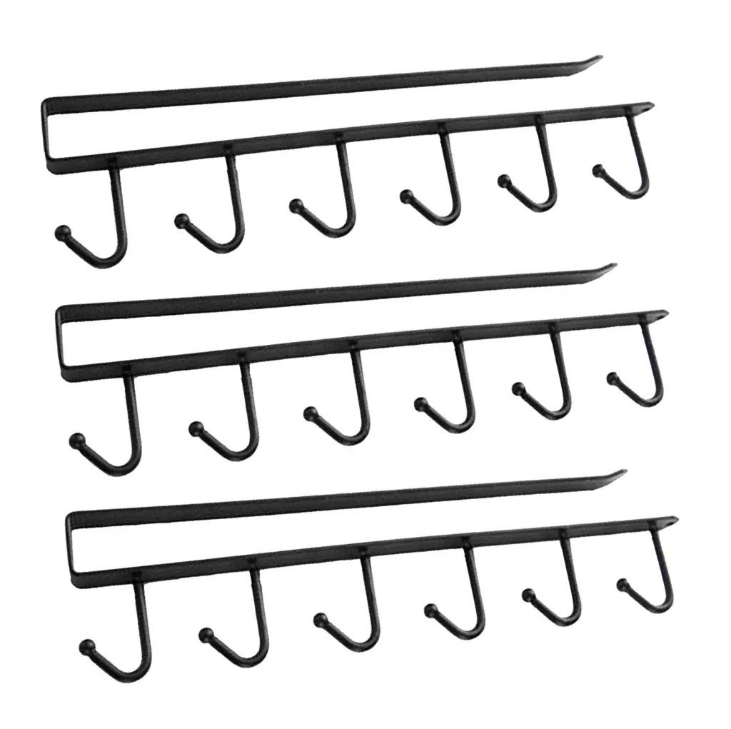 

3PCS 6Hooks Kitchen Storage Rack Cupboard Under-Cabinet Hanger Rack Cabinet Shelf Storage Rack Bathroom Organizer Holder 1.22