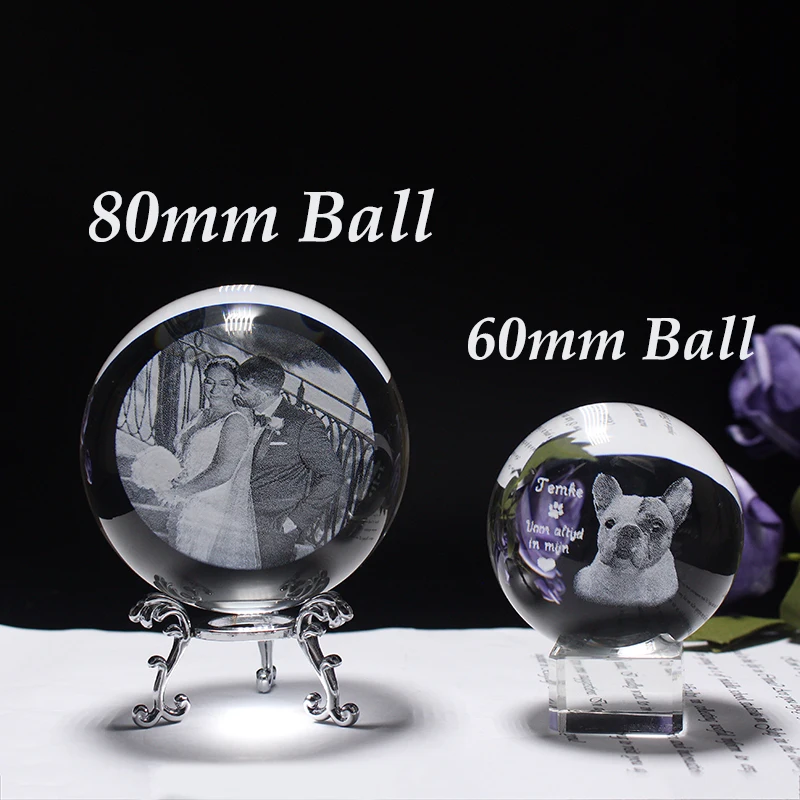 Personalized Crystal Photo Ball Custom Image Laser Engraving Glass Sphere Statue Baby Wedding Family Picture Souvenirs | Дом и сад
