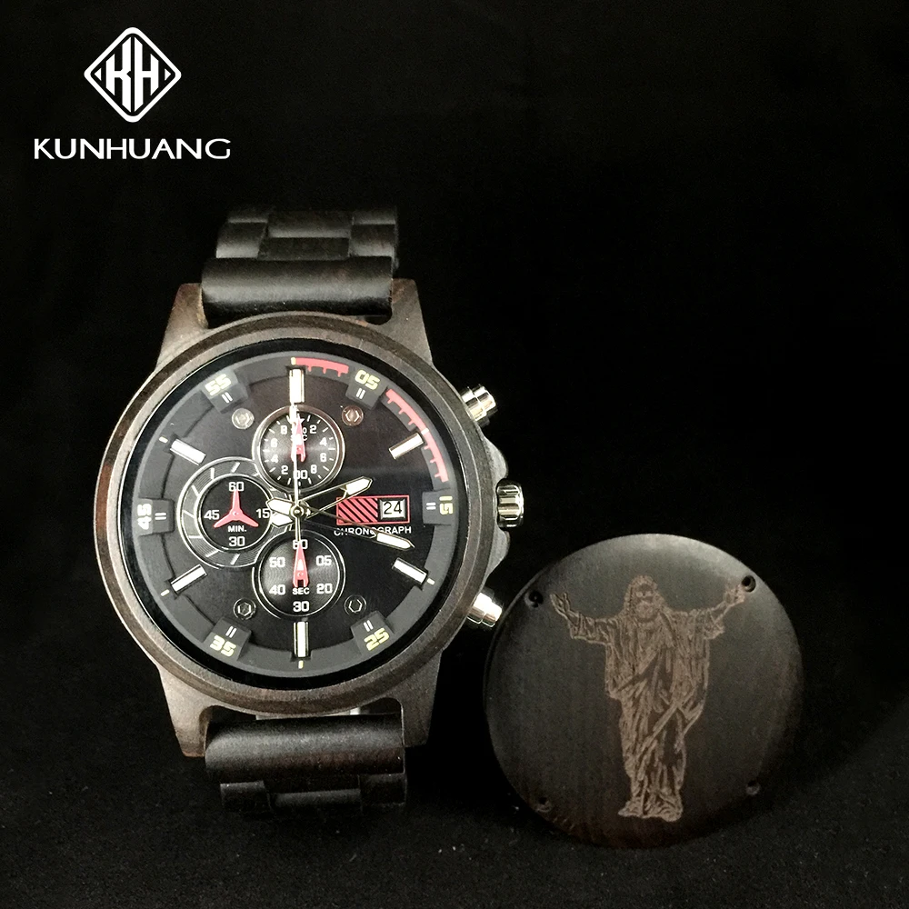 

KUN Wood Watches Men Luxury Stylish Wristwatch Chronograph Military Watch luminous relogio masculino Men's Gift
