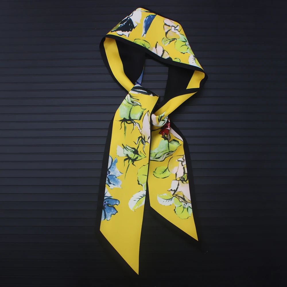 Узкий шарф с абстрактным принтом цветов и птиц ручная роспись новинка 2019