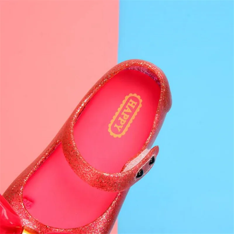 Melissa/Новые сандалии для девочек; прозрачная обувь принцессы с бантом; нескользящие пляжные сандалии для девочек; обувь для девочек; Размеры 6-1
