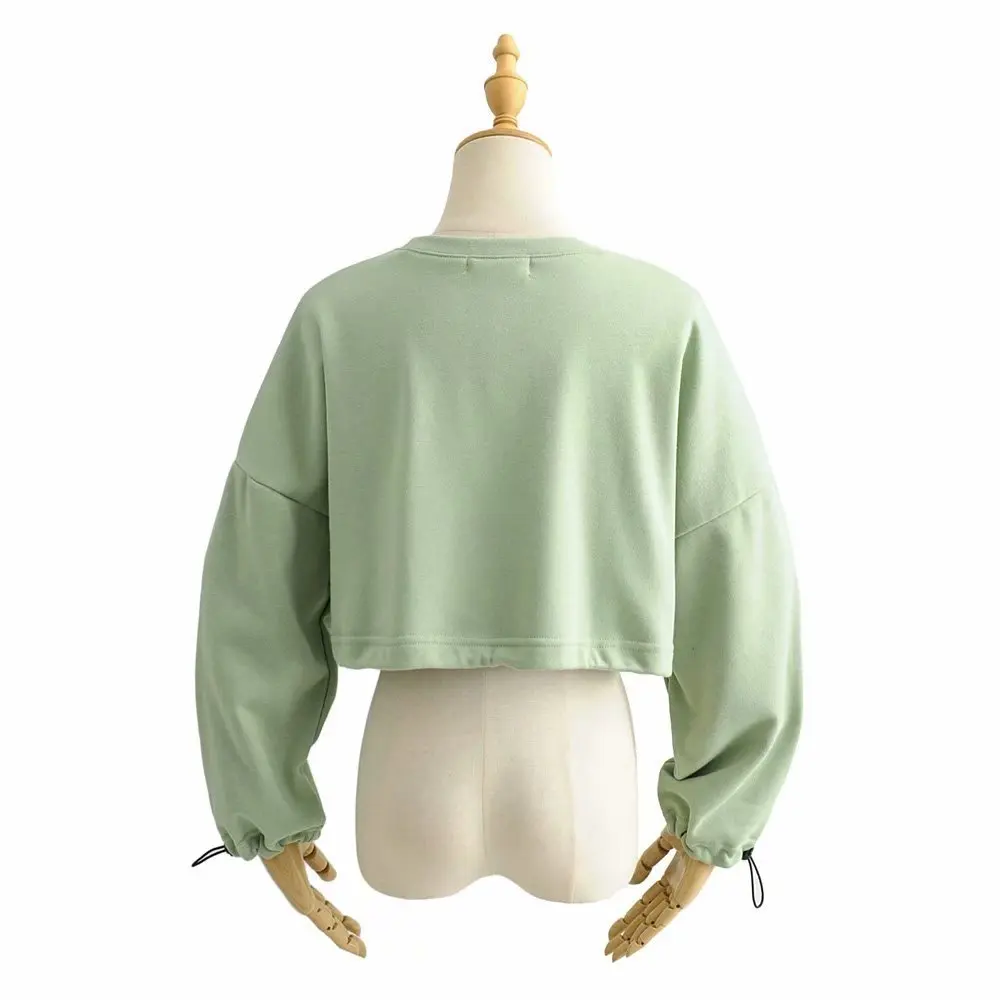 

2021 autumn new European beauty ok short drawstring solid color sweater 1523