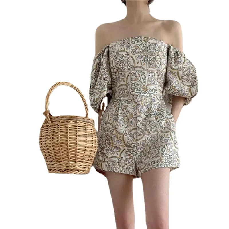 

2021 French Retro Ceramic Tile Print Dress Women's Summer New Korean Waist Thin Square Collar Dress Autumn Fashion New