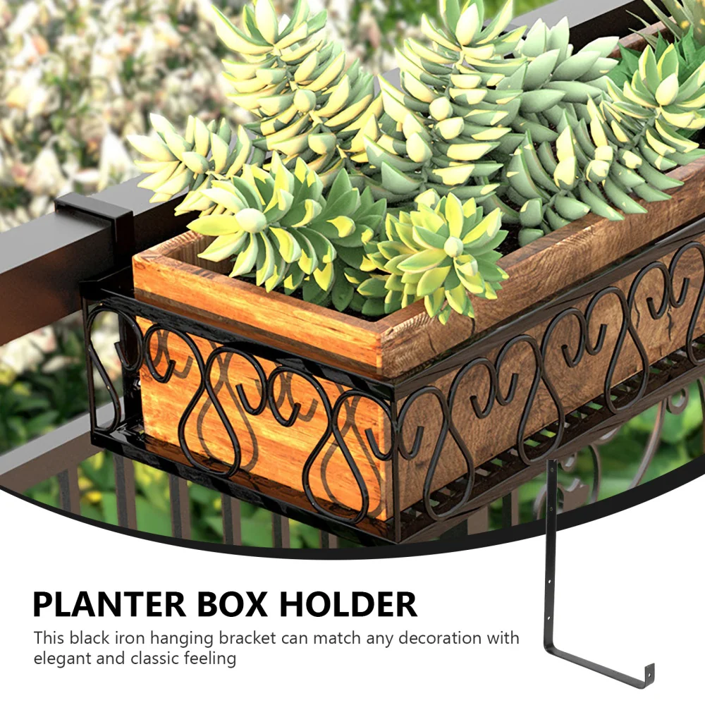 

2Pairs Iron Arc Rectangular Hanging Flower Box Bracket Flower Holder for Garden