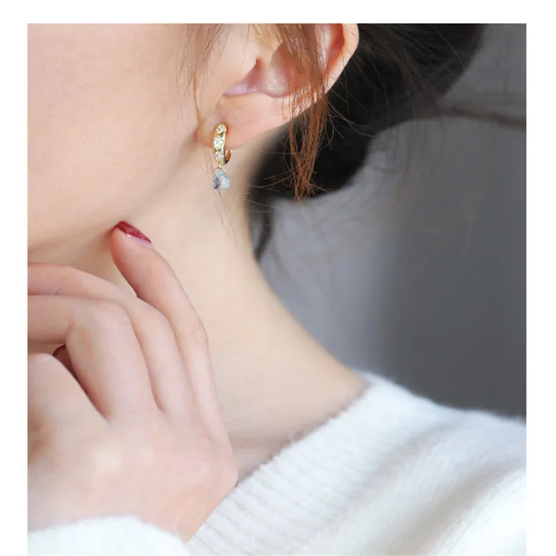 

DAIMI Sky blue topaz earrings female gemstones genuine 925 silver water drop color treasure earrings to send girlfriend