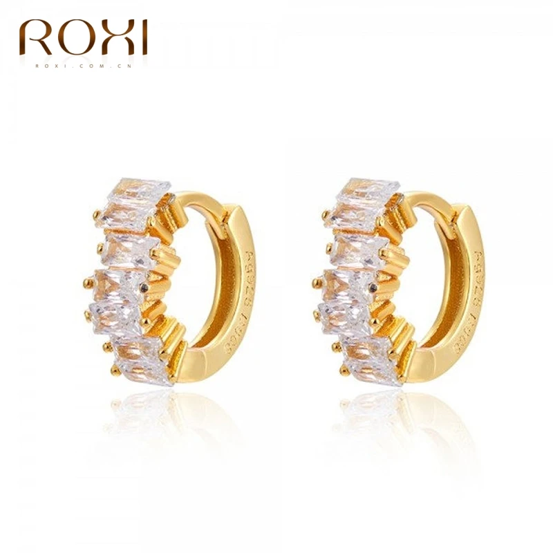 

Женские прямоугольные серьги ROXI, круглые серьги-кольца из меди с кристаллами, Элегантные украшения для девушек и женщин