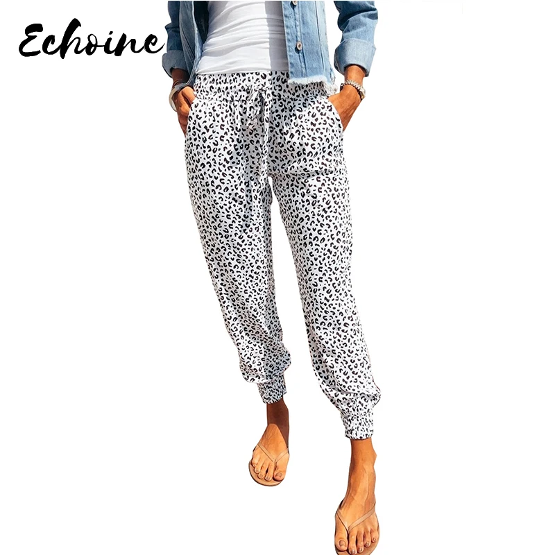 

Breezy Leopard Joggers Women Fashion Casual Stylish Classic Leopard Print Self-Tie Adjustable High Waist Long Harem Pants