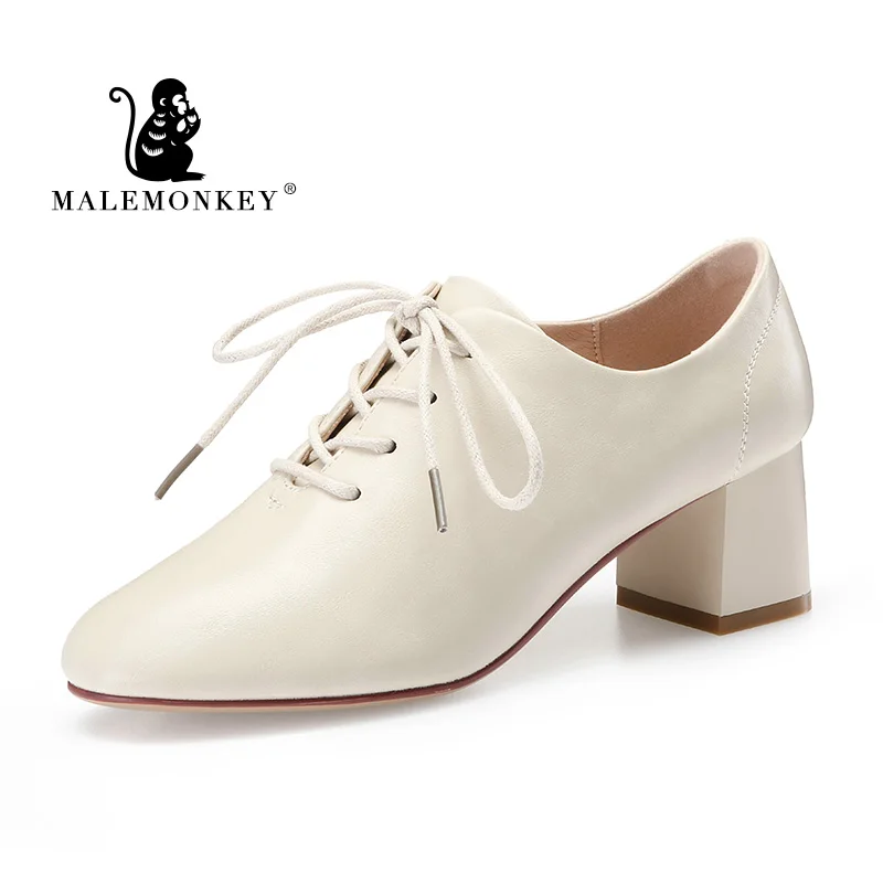 

New Spring Women Shallow Brogue Shoes Chunky Heel Oxford Shoes Lace Up Female Fashion Elegant Ladies 2020