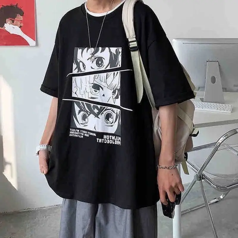 

Trendy male short-sleeved t-shirts men women anime print loose punk Korean t-shirt Harajuku student goth tops lovers streetwear