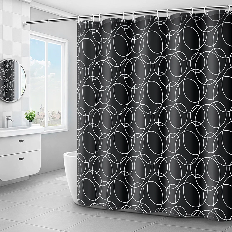 

Polyester Bathroom Curtain Waterproof Mildew Proof Shower Curtain Modern Black Thicken Bath Curtains With Hooks Bathroom Product