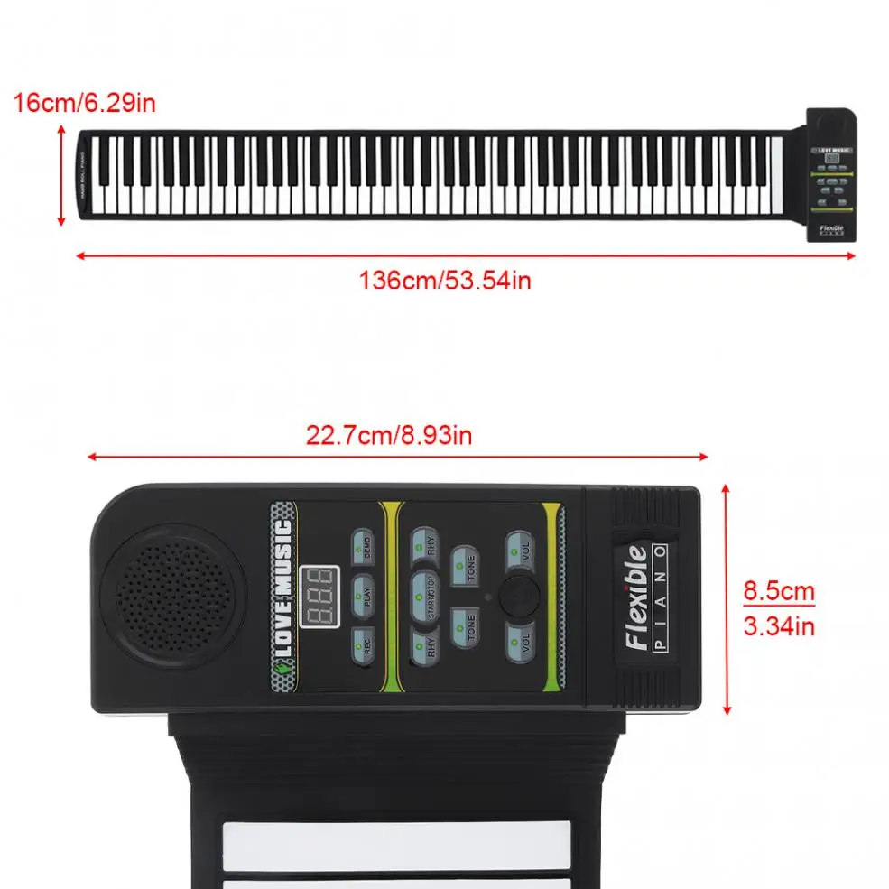 88 клавиш 28 тонов 100 ритмов электронное гибкое рулонное пианино USB и MIDI порт с
