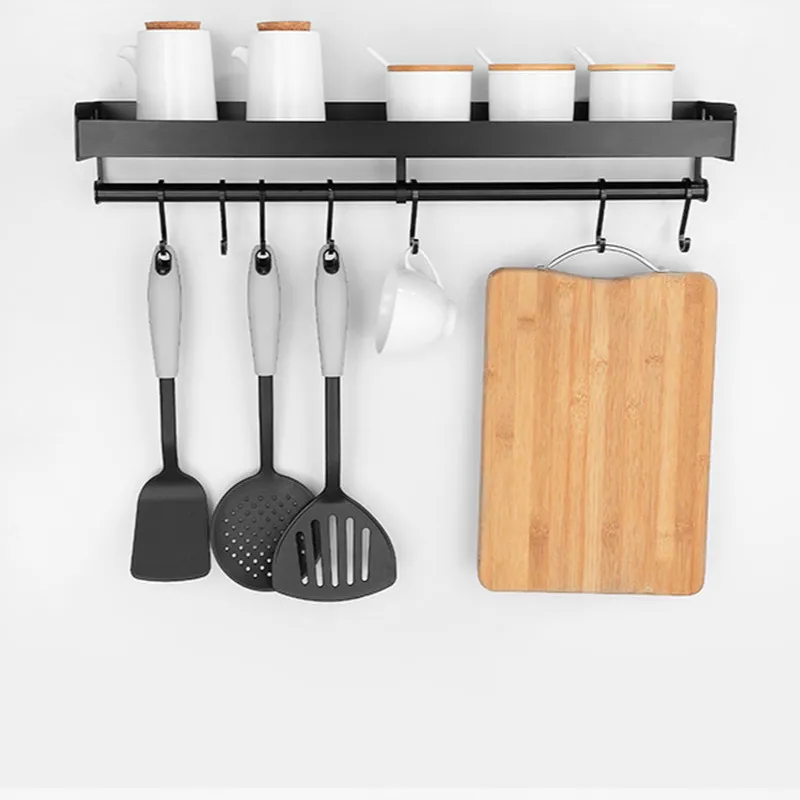 Черная кухонная и ванная настенная стойка для хранения перфорированная