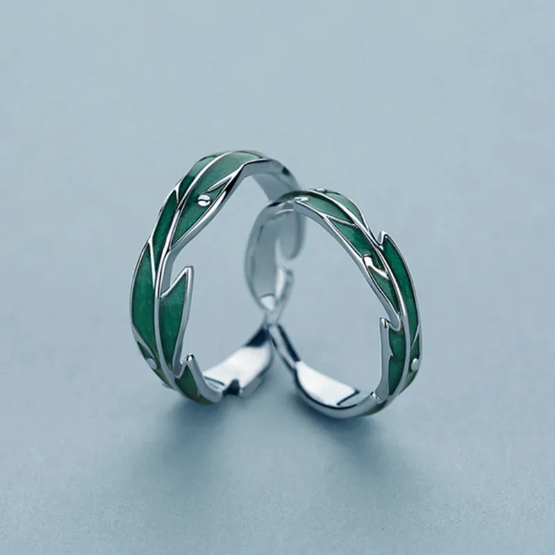 

Buyee 925 Sterling Silver Lover Ring Sets Light Green Leaf Open Finger Ring for Woman Man Excellent Couples Jewelry Circle