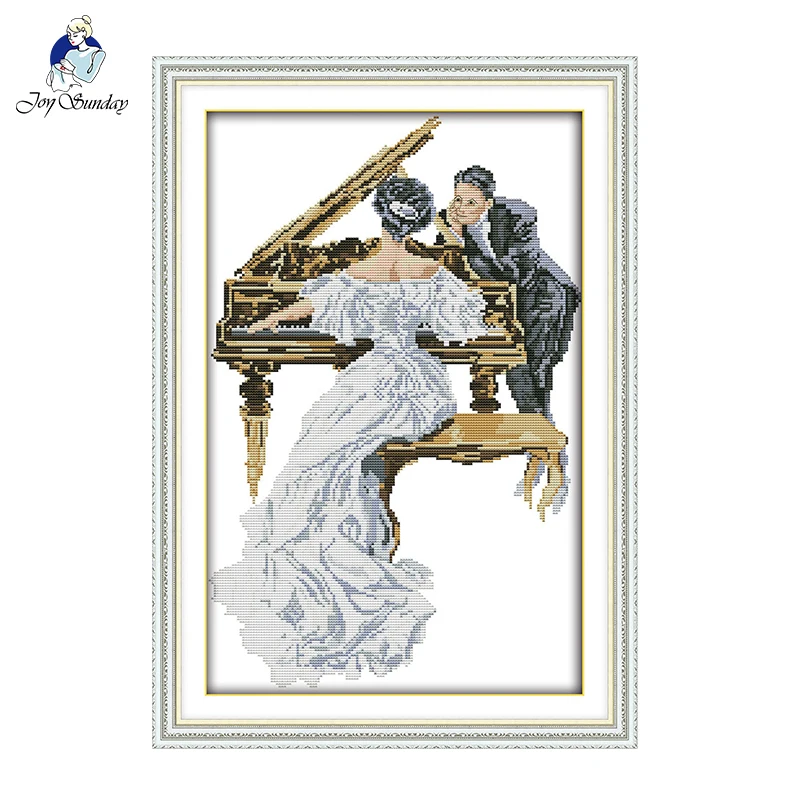 Женщина играть фортепиано крестиком напечатаны Счетный холст ручной работы DIY