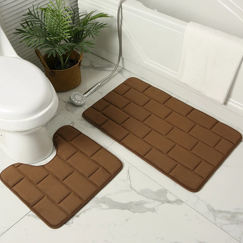 

2pcs Bath Mat Set Anti-slip Water Absorption Toilet Floor Mat Solid Color Plaid Entrance Door Mats Home Decor Bathroom Rug