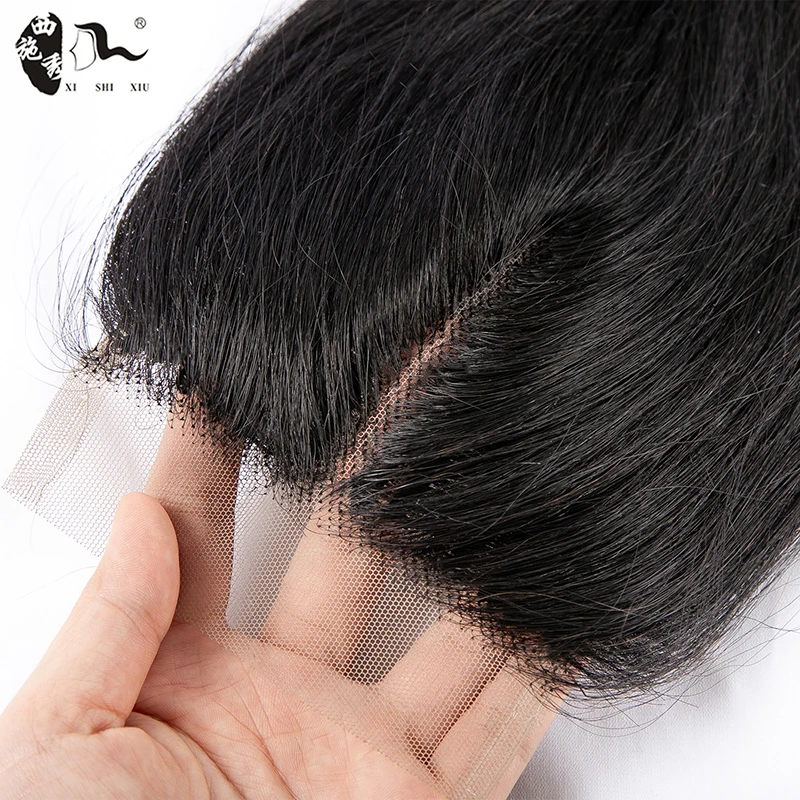 

XISHIXIUHAIR U-Type Lace closure Human Blend Hair For Black Women 130%Brazilian Deep Body Kinky Curly Closure 18inch Middle Part