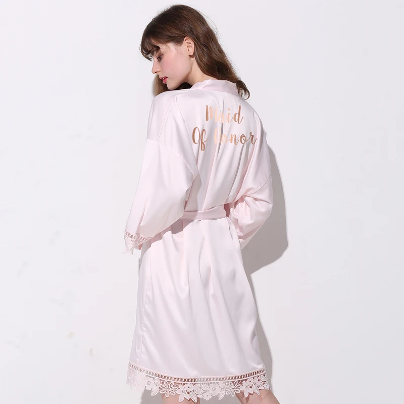 Matt Satin Bride Bridesmaid Robe Lace robe Bridal Robes Wedding Party Gift Gown Bathrobe Women Sleepwear