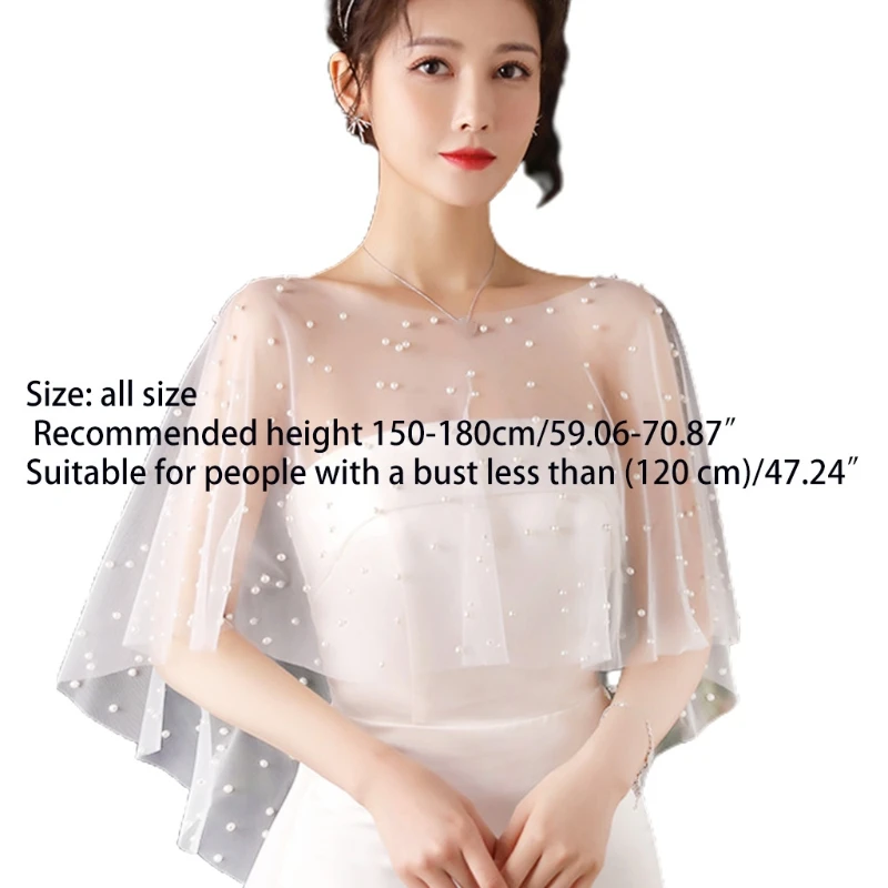

Womens Faux Pearls Beading Shawl Wrap Shrug Bridal Soft Sheer Sunscreen Capes Wedding Dress Flapper Bolero Cover Up