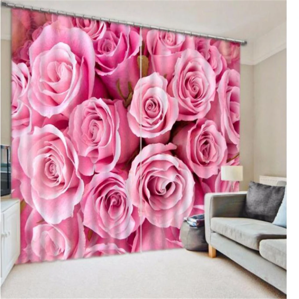 

3D printing curtain rose lavender background wall bedroom living room 3d rose curtains
