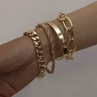 purui 4pcs punk curb cuban chain bracelets set for women miami boho thick gold color charm bracelets bangles fashion jewelry