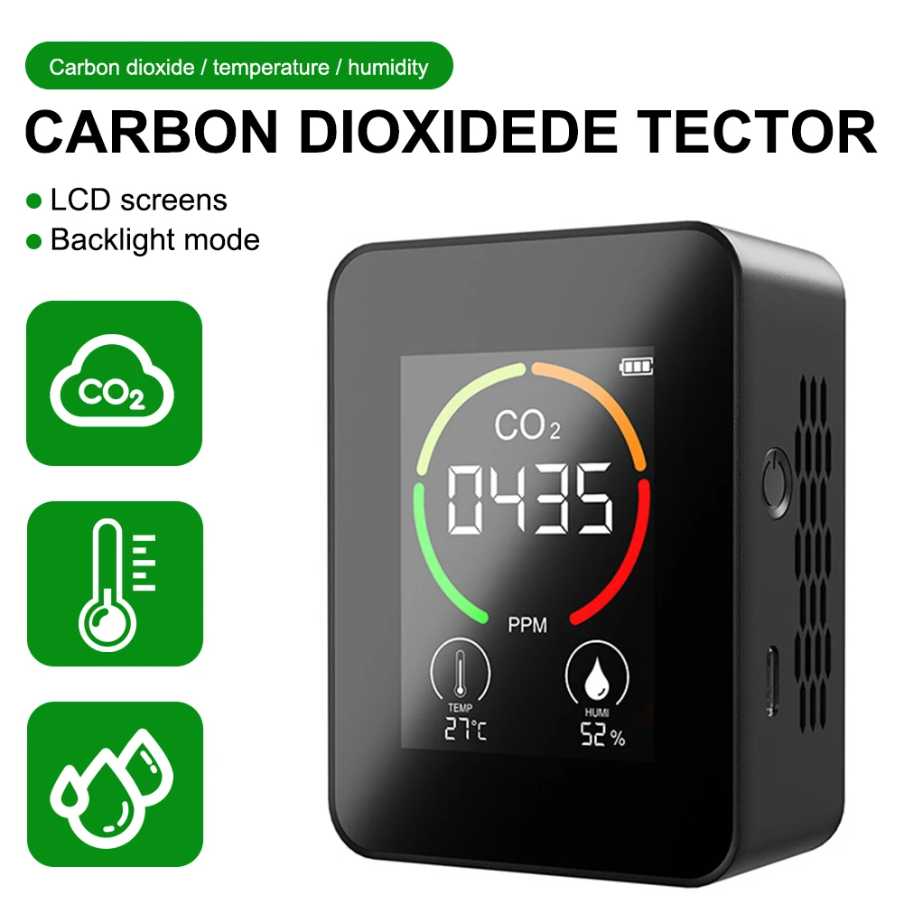 

Мини-монитор CO2 измеритель перезаряжаемый, умный монитор качества воздуха с ЖК-дисплеем, датчик углекислого газа, тестер для дома и офиса