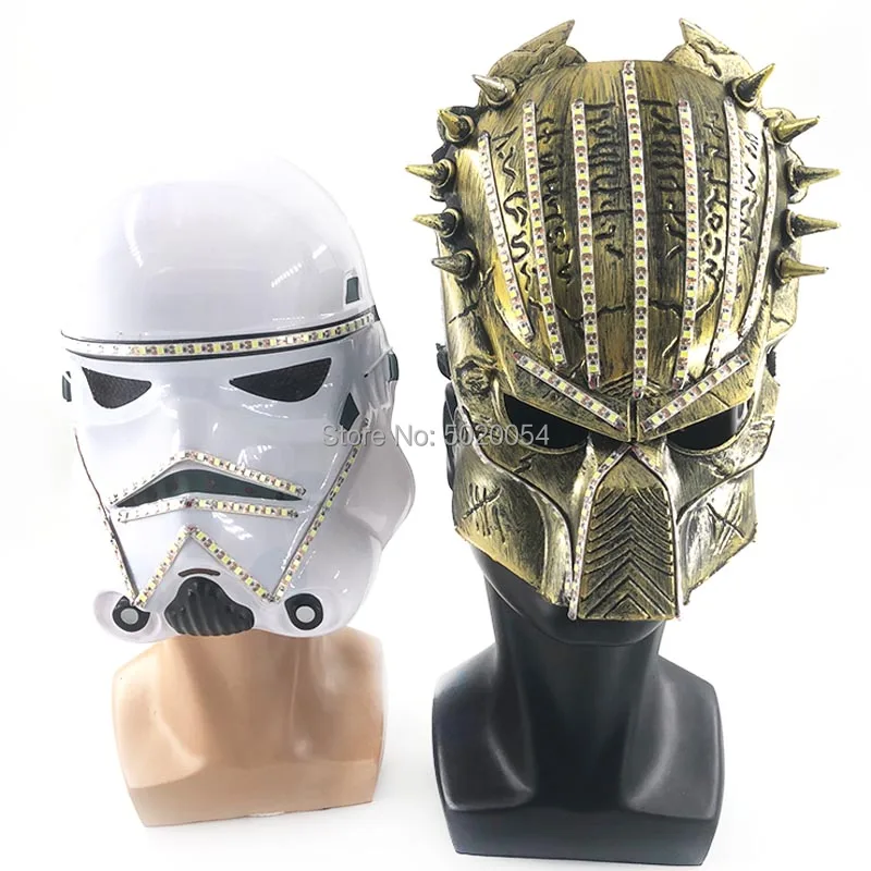 Маска для косплея по мотивам хищника светящаяся неоновая со светодиодной