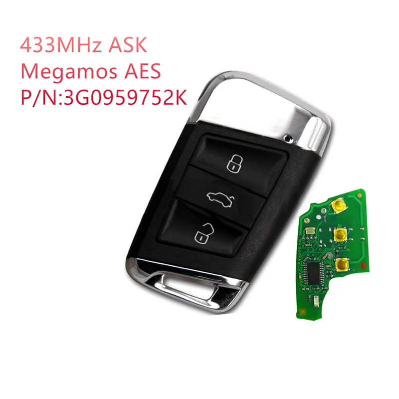 

3 Button MQB Intelligent Keyless Smart Remote Key 434Mhz ID88 for VW Volkswagen Passat B8 2018 2019 3G0 959 752 K