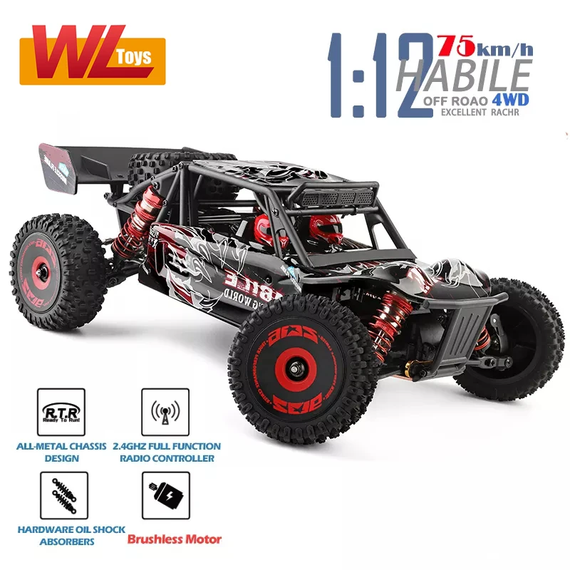 WLtoys-coche teledirigido todoterreno de alta velocidad, veh&iacute;culo teledirigido de escala 1:12, 124016, 4WD, 75 km/h, Motor sin escobillas, 2,4G, 1/12-2