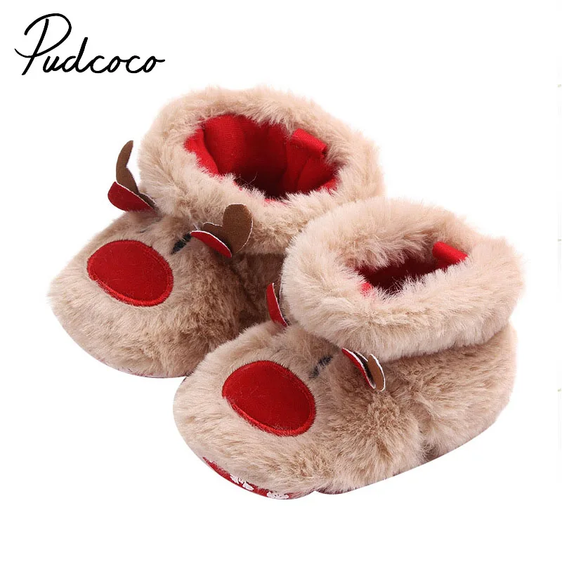 

Зимняя Теплая обувь для маленьких девочек и мальчиков, нескользящая обувь для новорожденных и младенцев с рождественским оленем и мультяшным оленем