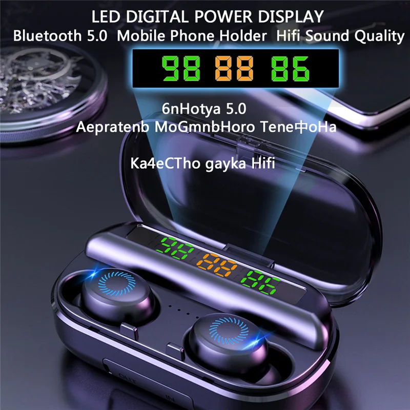 F10 8D беспроводные наушники Bluetooth 5 0 спортивные водонепроницаемые светодиодный