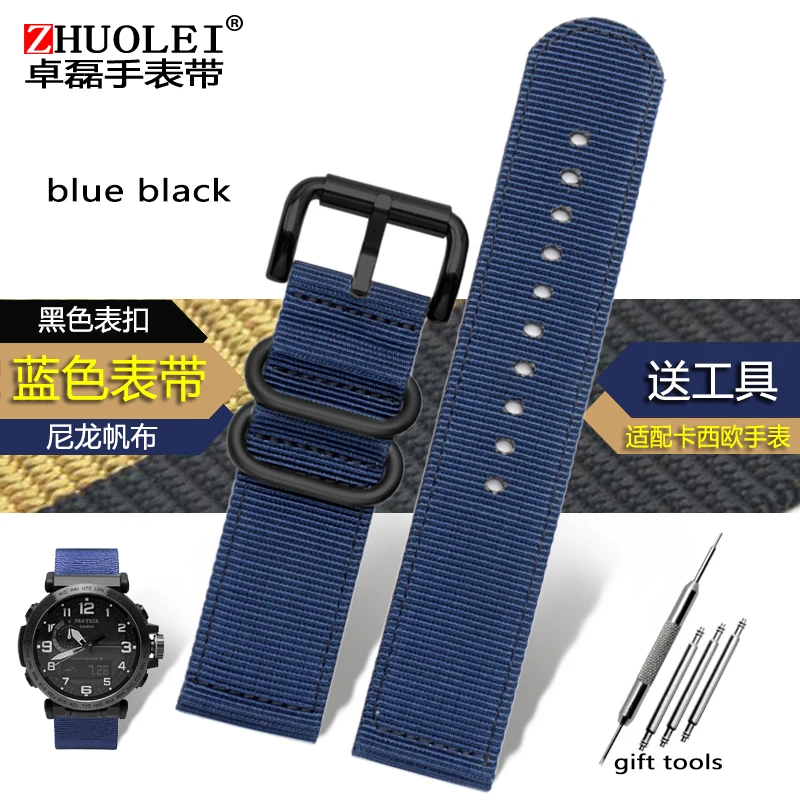 Для Casio нейлон холст часы с PRG-600YB/PRG-650/GA-2000 мужские спортивные часы цепь - Цвет ремешка: blue  black buckle