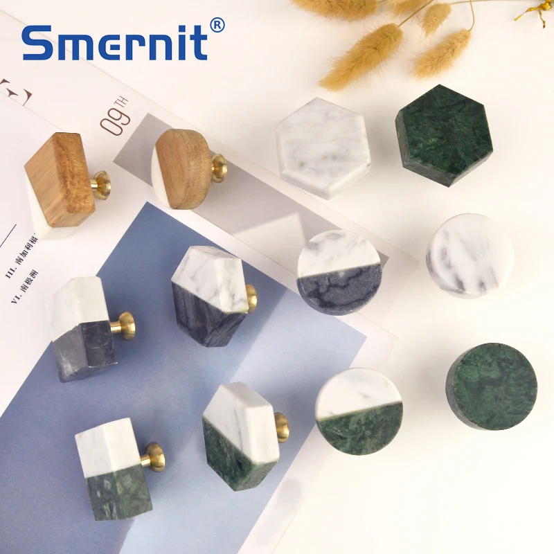 Мебельные ручки из латуни и мрамора стильные кухонные круглые для шкафа На ящики