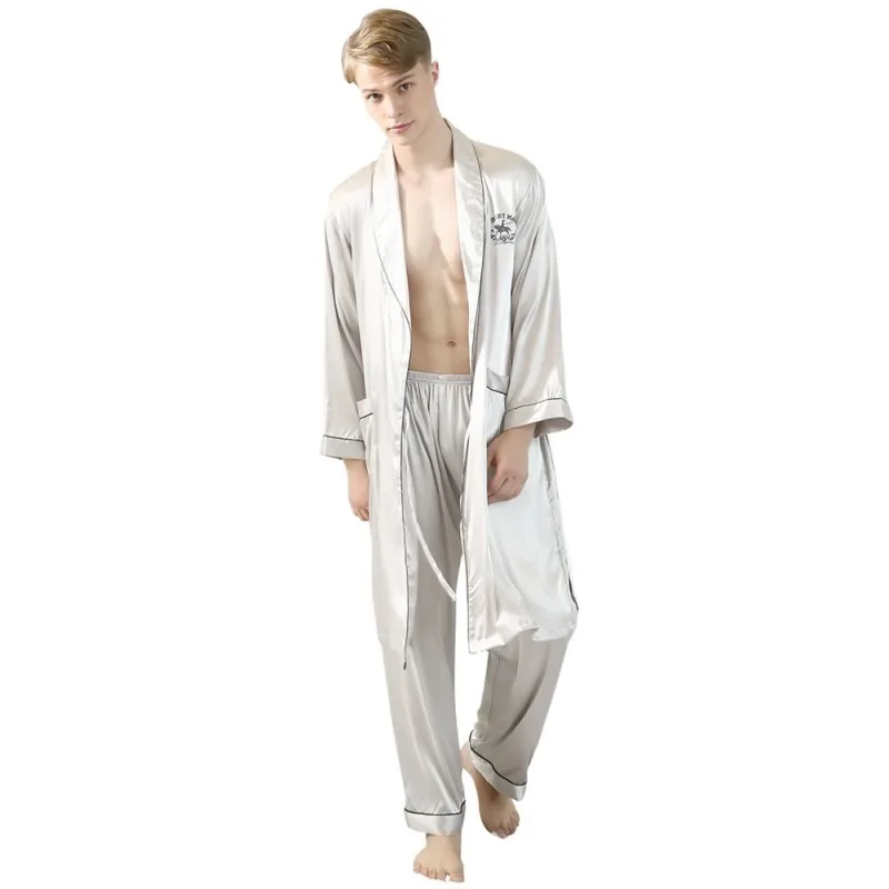 

2021Silk Satin Men Pajamas Sleepwear Solid Color Casual Pyjama
