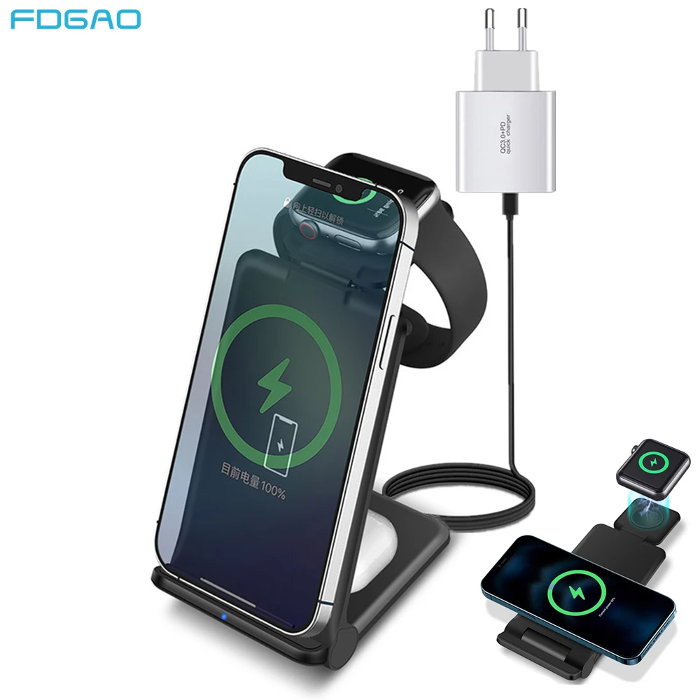

20W Fast Wireless Charger 3 in 1 Induction Charging Dock Stand For iPhone 14 13 12 11 XS XR X 8 Apple Watch 7 SE 6 5 Airpods Pro
