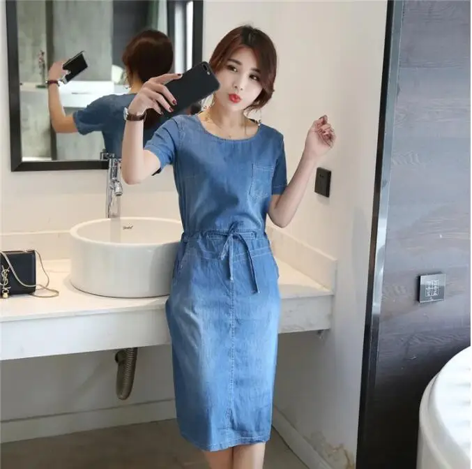 Летний стиль размера плюс женская одежда Дамская Повседневная джинсовая юбка на