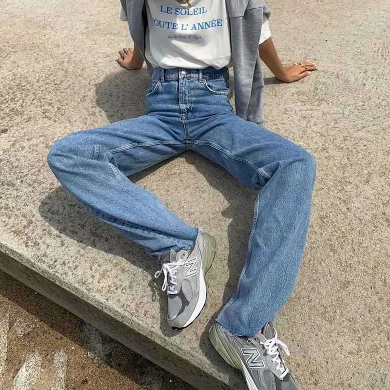 

Women's High Waist Jeans Raw Edge Wide Leg Pants Mopping Pants Loose All-match Straight Leg Jeans