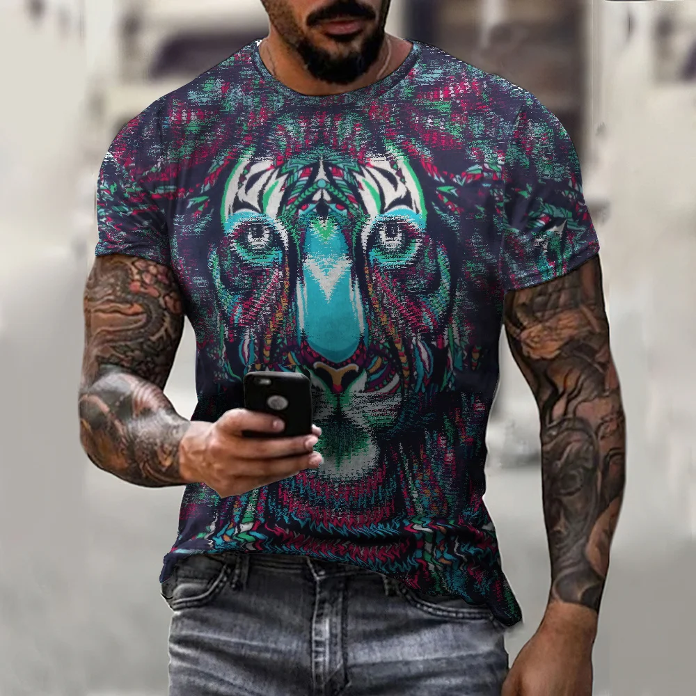 

2021Novelty 3d Tiger Head Pattern Men Funny Harajuku T Shirt Summer Street Personality Short Sleeve T-Shirt Boys Tee Tops