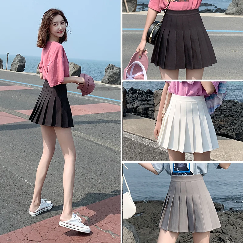 

Pleated Summer Skirt High Waist Korean Style Polyester Simple Hakama Skirt Short A Line Faldas De Mujer Women Clothing DE50BSQ