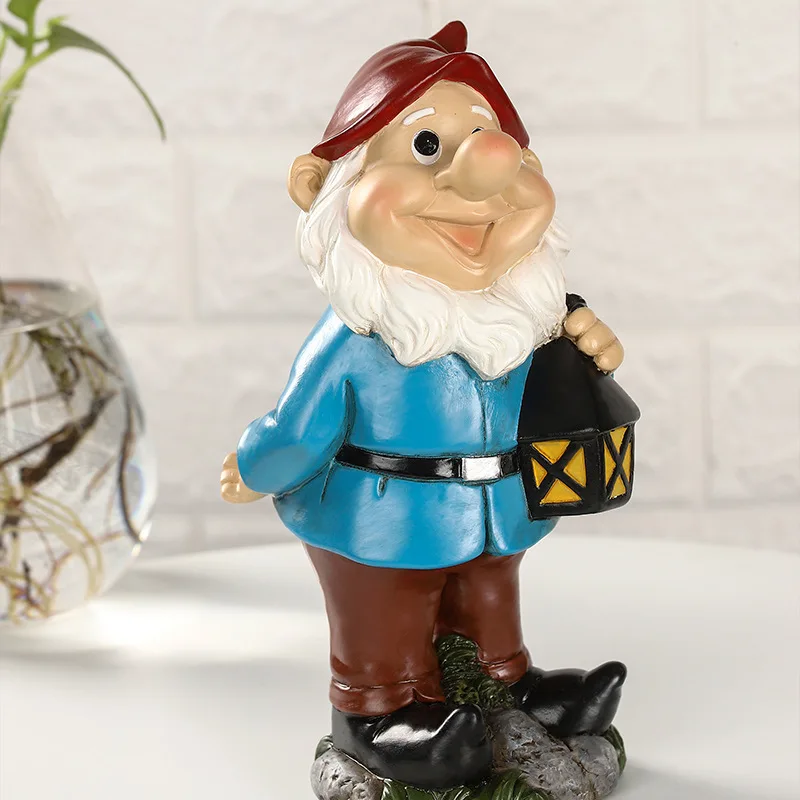 

Resin Lantern Dwarf Statue Garden Elf Figurines Office Balcony Ornaments Living Room Bedroom Desktop Decoration Desk Accessories