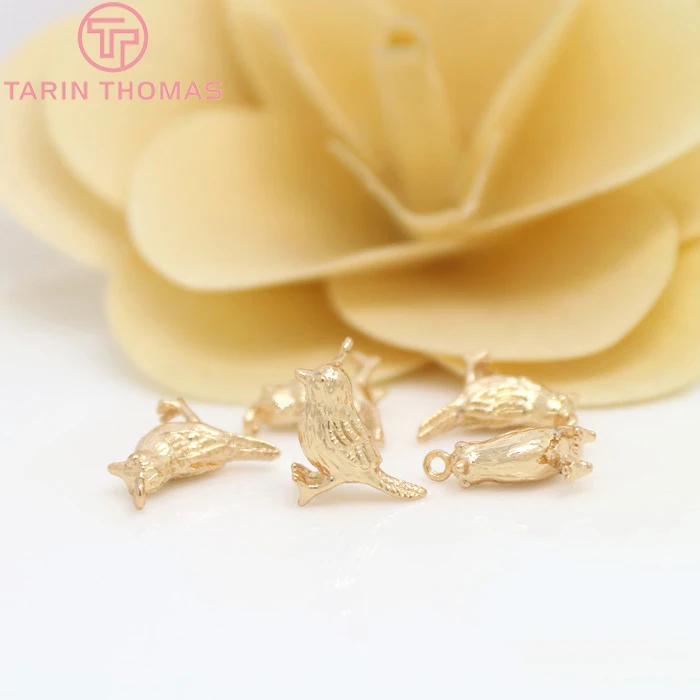 Латунные подвески в виде птиц с покрытием 24 каратным золотом 6 шт. 9 х13 мм