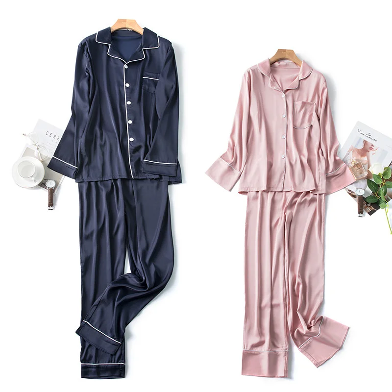

Satin Silk Lovers Long Sleeve Pajamas Women's and Men's Large Size Silk Imitation pijama unicornio pyjama femme hiver zaful