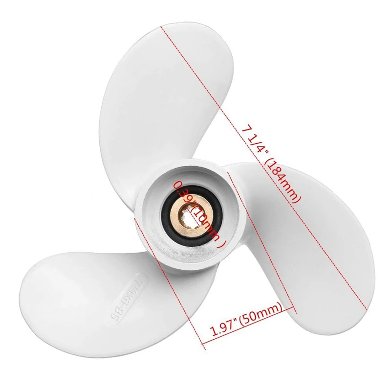

6L5-45943-00-EL Aluminum Alloy Marine Boat Outboard Propeller 7 1/4 x 6 for Yamaha 2.5-3Hp 9 Spline Tooth 3 Blades R Rotation Wh