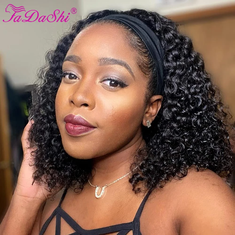 

Short Bob Headband Wig Human Hair Curly Wig Brazilian Remy Full Machine Made For Black Women Deep Wave Human Hair Wig
