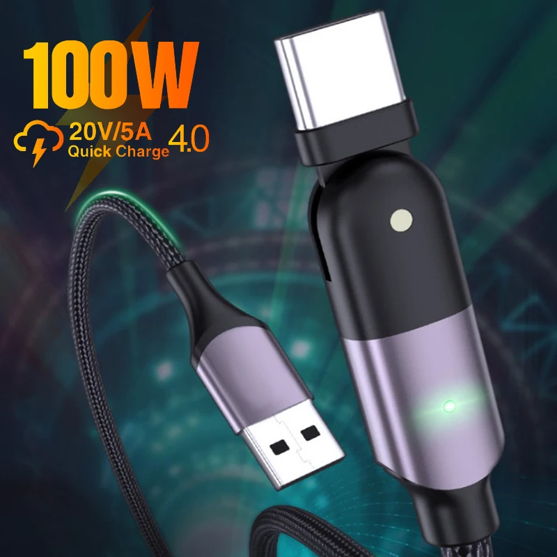 

5A Fast Charging Cable USB Type C To USB C PD 100W 180 Degree Rotation Data Cord For Xiaomi 11 10 Huawei P40 Samsung Galaxy S20