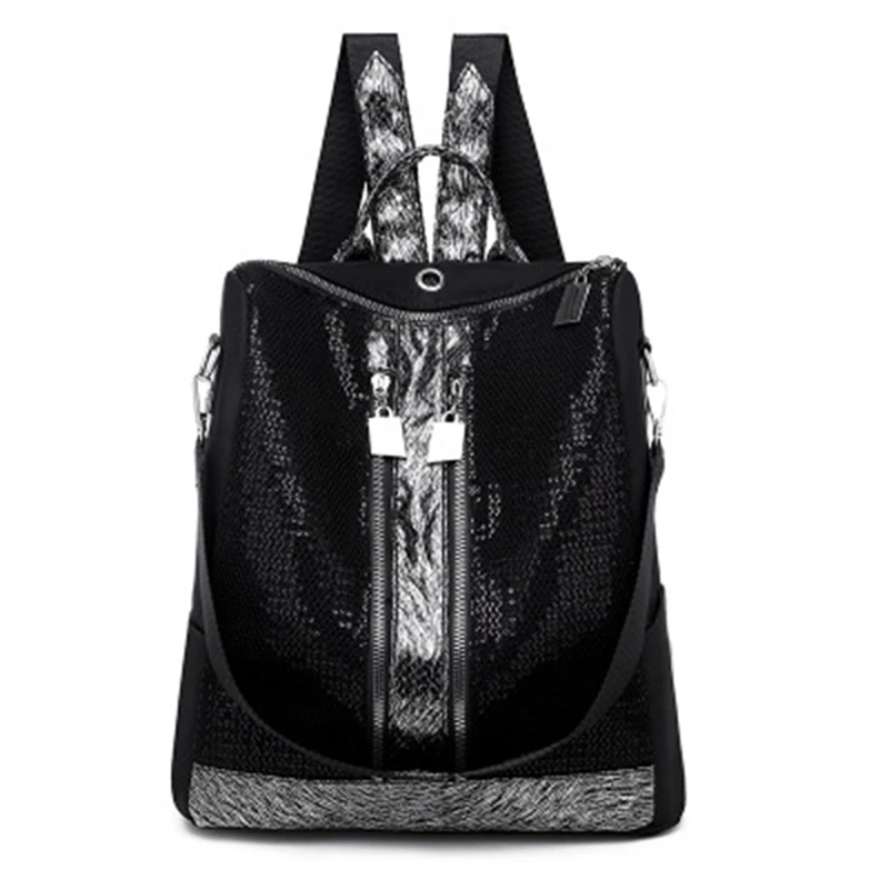 

NEW-Ladies Fashion Sequin Backpack Female Personality Lock Anti-Theft Backpack Travel Backpack