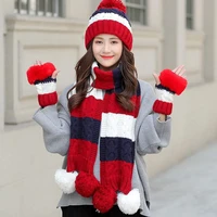 2021 new womens warm winter knitted beanies hat hatscarfgloves three piece suit knit bonnet beanie caps outdoor riding sets