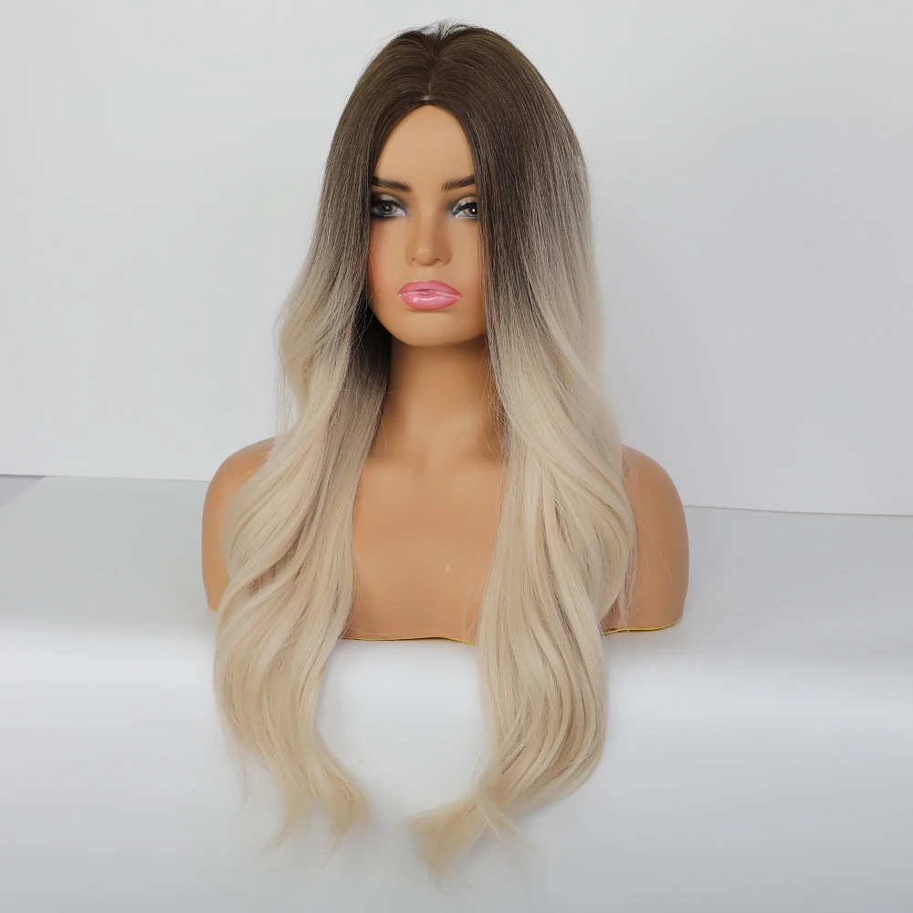 Длинные волнистые парики блонд единорог белые волосы Омбре волнистый