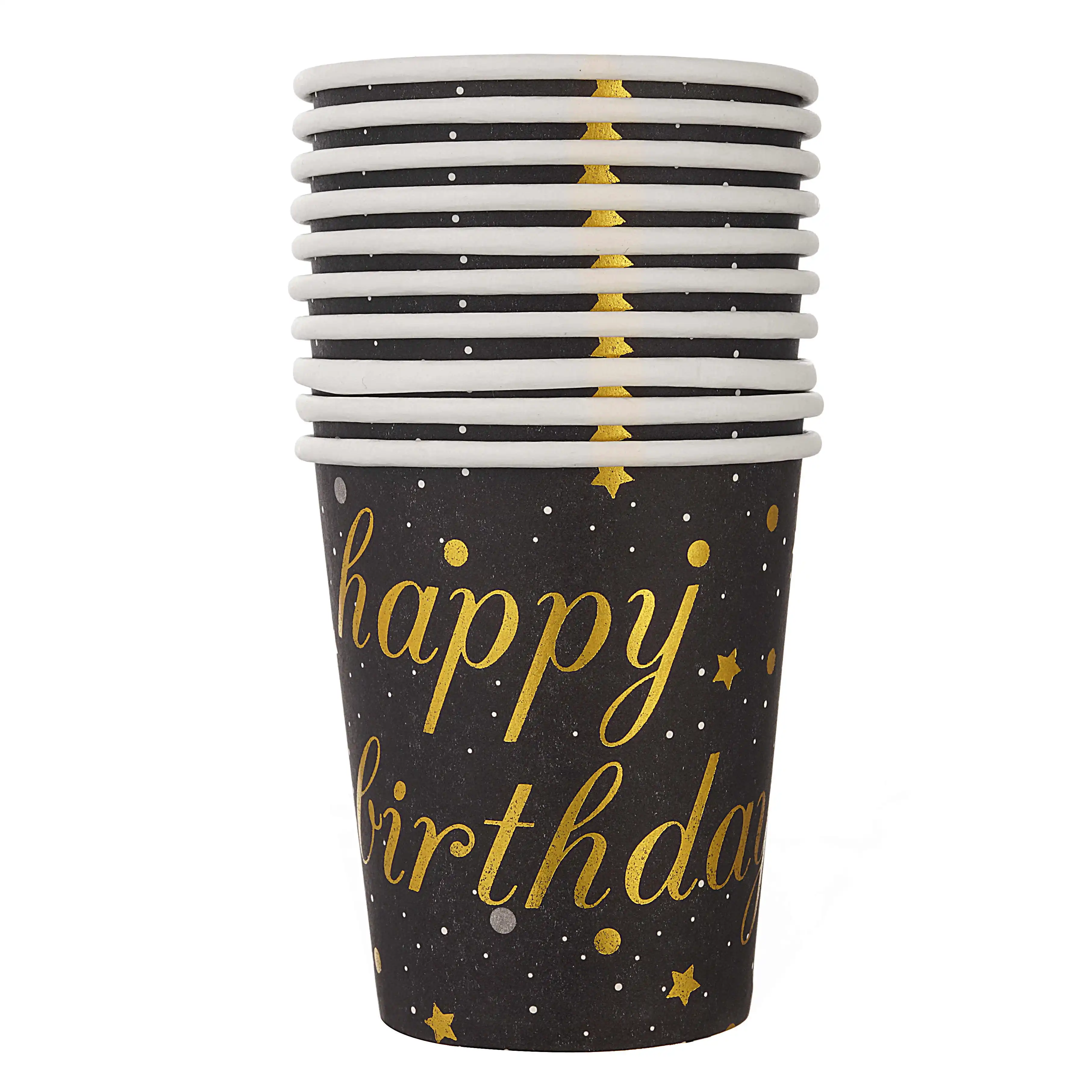 

10pcs Golden cup party paper tableware birthday party dinner plate polka dot striped cup